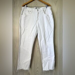 J.Crew Denim White Distressed Crop Jeans Frayed Hem Size 32